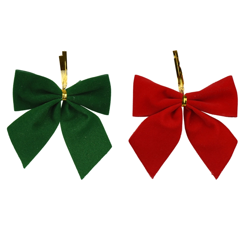 Kerststrik Flocked Rood/Groen - 9 cm - afbeelding 2
