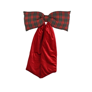 Kerststrik Fluweel Rood Geruit - 115 cm
