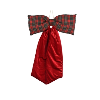 Kerststrik Fluweel Rood Geruit - 80 cm