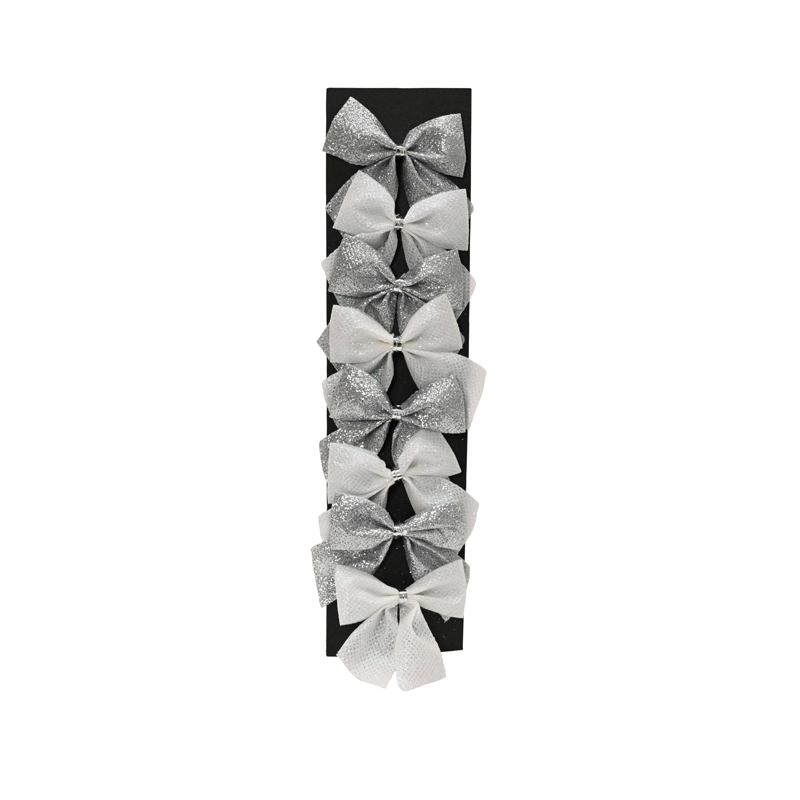 Kerststrik Wit/Zilver Glitter - 6 cm