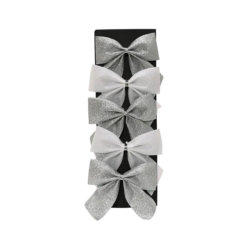 Kerststrik Wit/Zilver Glitter - 9 cm - afbeelding 1