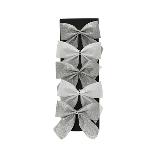 Kerststrik Wit/Zilver Glitter - 9 cm