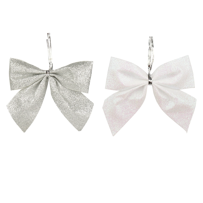 Kerststrik Wit/Zilver Glitter - 9 cm - afbeelding 2