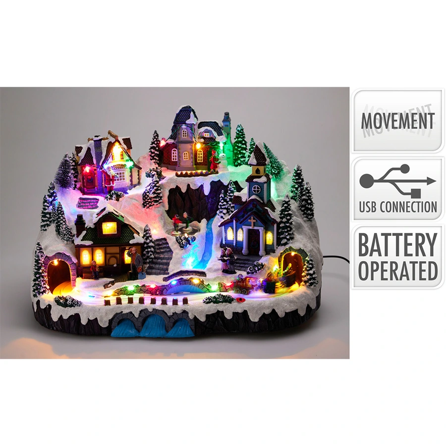 Kerstdorp Tafereel met LED - 41 cm