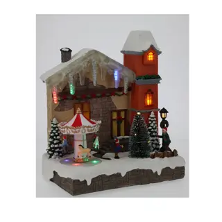 Kerstscene Huisje met Carousel LED - afbeelding 1