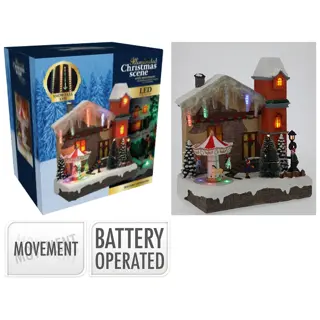 Kerstscene Huisje met Carousel LED - afbeelding 2