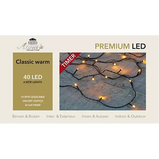 Kerstverlichting met timer 40 LED's - Zwart - afbeelding 1