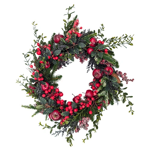 Kunst Kerstkrans Appel/Bes/Dennenappels  - Ø52 cm