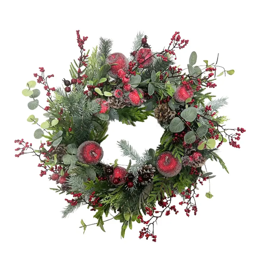 Kunst Kerstkrans Appels/Bessen Mix Rood - Ø55 cm