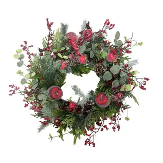 Kunst Kerstkrans Appels/Bessen Mix Rood - Ø55 cm