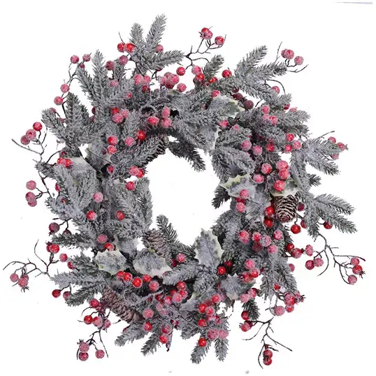 Kunstkerstkrans Bessen Sneeuw Rood - 55 cm