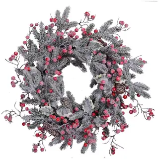 Kunstkerstkrans Bessen Sneeuw Rood - 55 cm