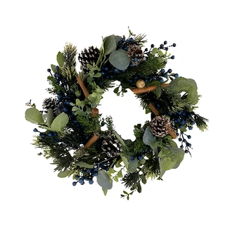 Kunst Kerstkrans Blauwe Bes - Ø40 cm