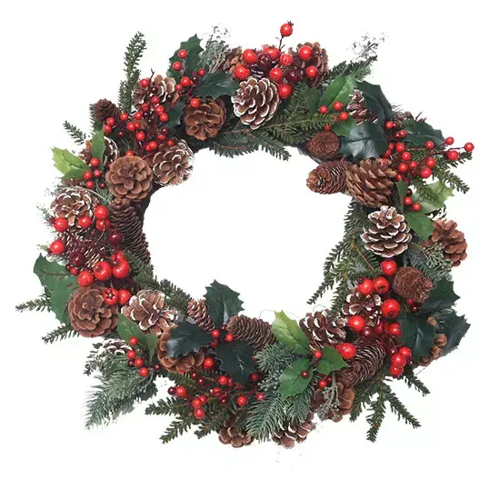 Kunstkerstkrans Hulst Bessen Rood - 50 cm