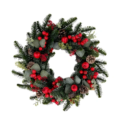 Kunst Kerstkrans Kersen/Eucalyptus - Ø56 cm