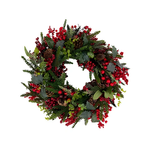 Kunst Kerstkrans Mix Groen/Rood - Ø56 cm