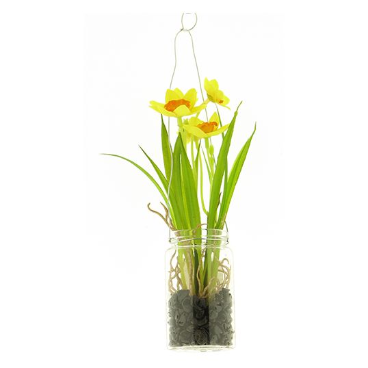 Kunst Daffodil rada in glass pot hanger - 24 cm