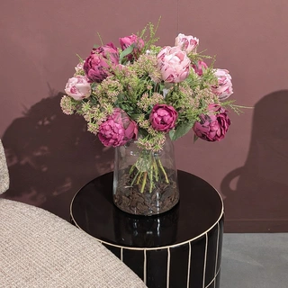 Kunstbloemen Boeket Pioenroos - Felroze - afbeelding 2