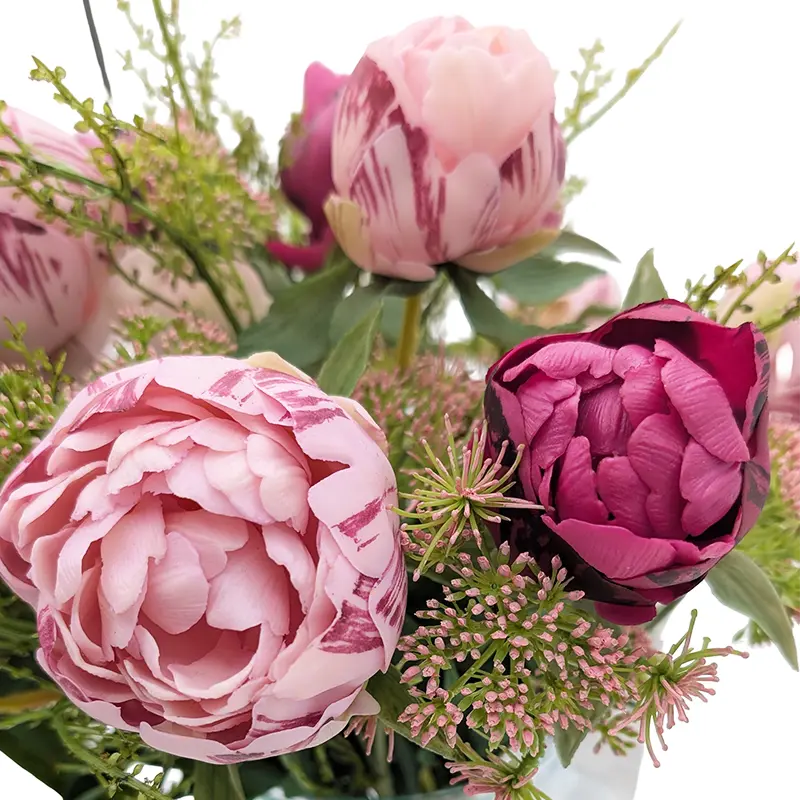 Kunstbloemen Boeket Pioenroos - Felroze - afbeelding 3