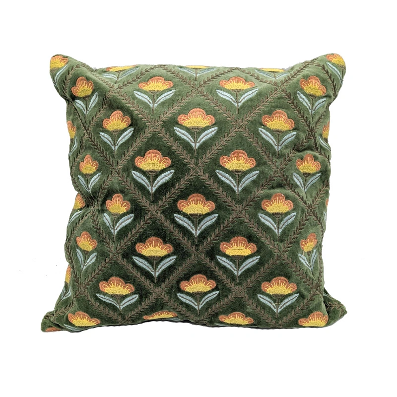 Sierkussen Bloemen Groen Velvet - 45x45 cm - afbeelding 1