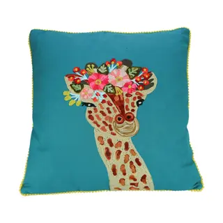 Sierkussen Giraffe Bloemen Petrol - 45x45 cm - afbeelding 1