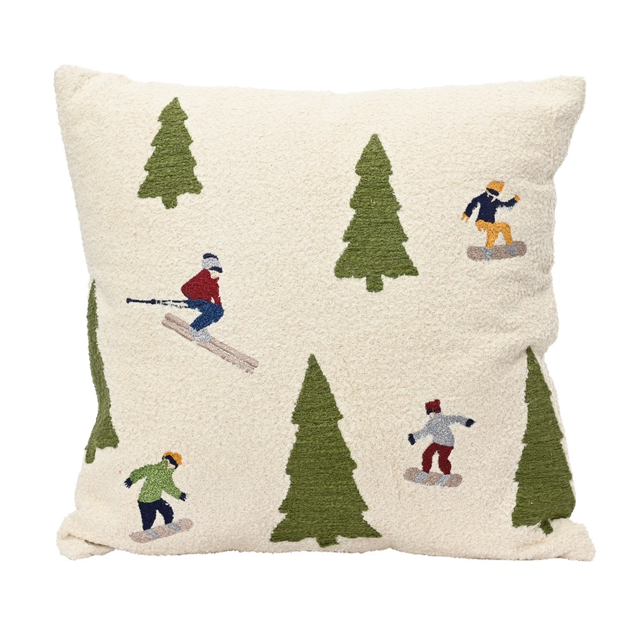 Kerstkussen Skiënde Mensen - 45x45 cm