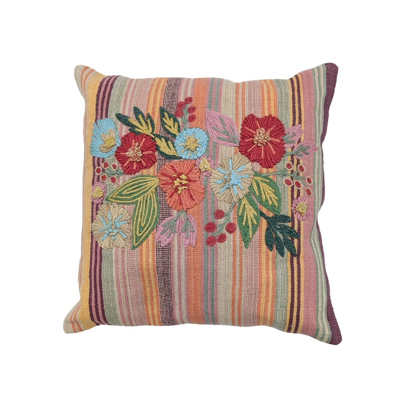 Sierkussen Strepen Bloemen Multi - 45x45 cm