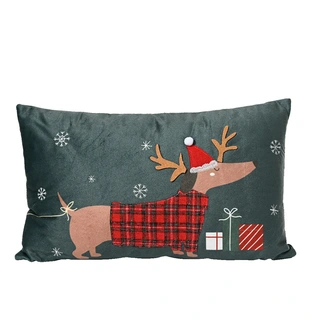 Kerstkussen Hondje met Ruitjesjas - 50x30 cm