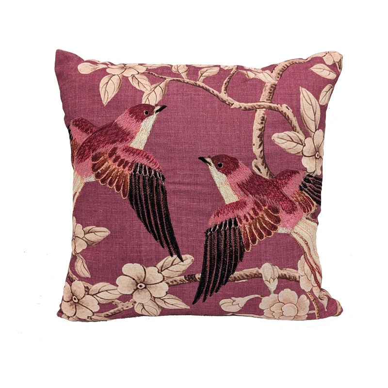 Sierkussen Vogels Maroon - 40x40 cm