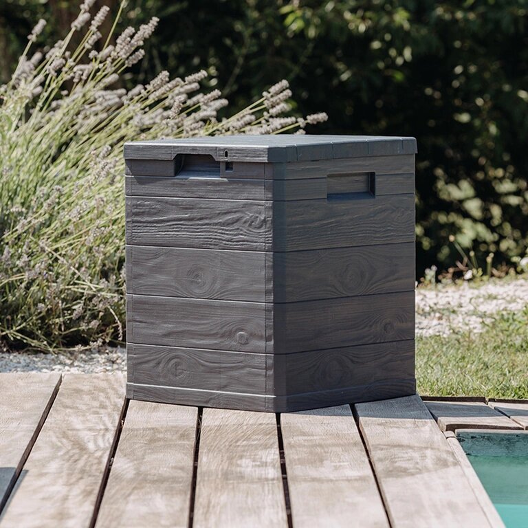 Casaria Kussenbox Woody 120cm grijs hout-look – tuin
