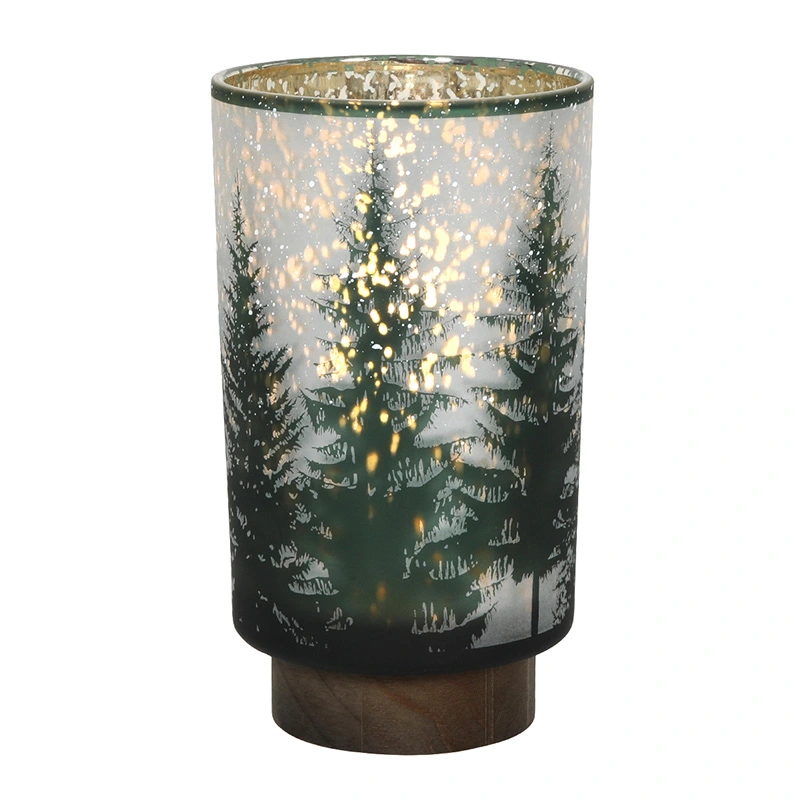 LED Lamp Glas Kerstboom met Houten Voet - Ø12x20 cm