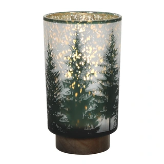 LED Lamp Glas Kerstboom met Houten Voet - Ø12x20 cm | Tuincentrum De Boet
