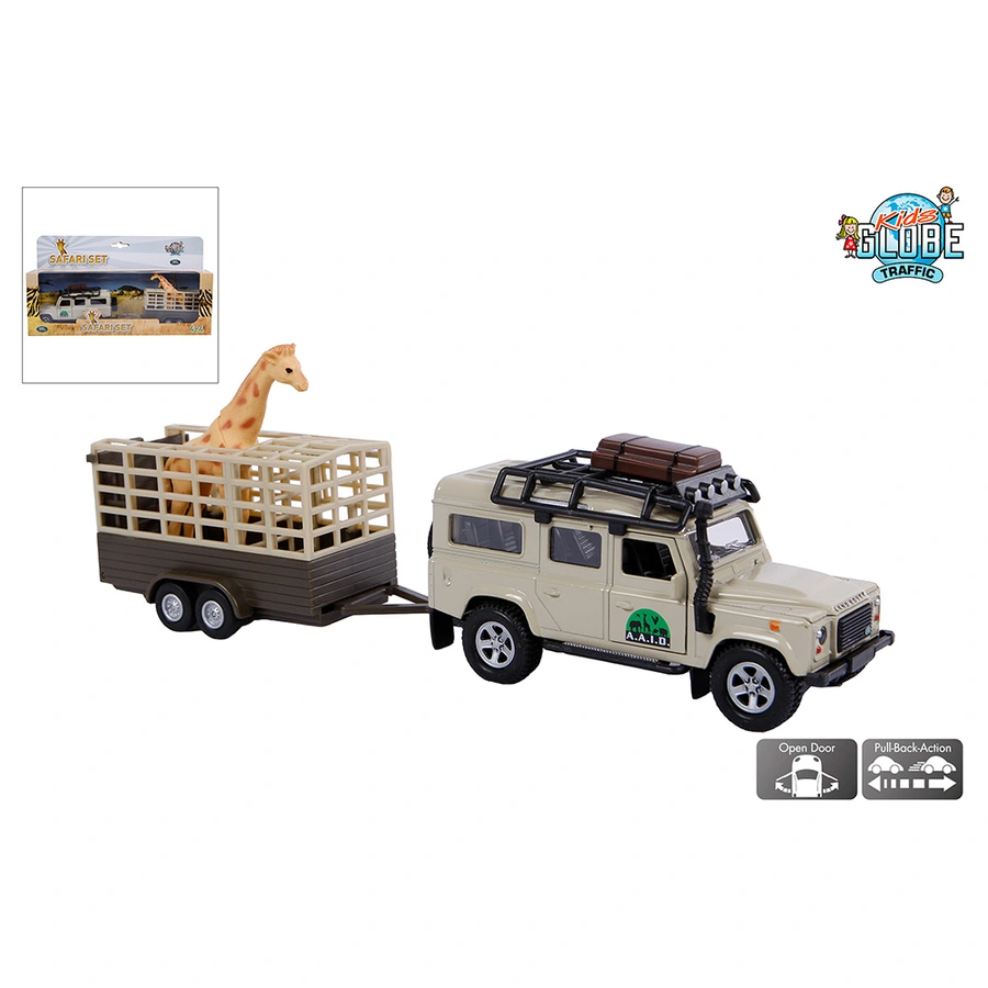 Kids Globe Landrover Defender + giraffe trailer