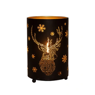 LED Lantaarn Rendier Ø10,5x16 cm - Zwart/Goud - afbeelding 2