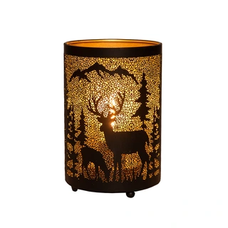 LED Lantaarn Rendier/Bergen Ø10,5x16 cm - Zwart/Goud - afbeelding 2