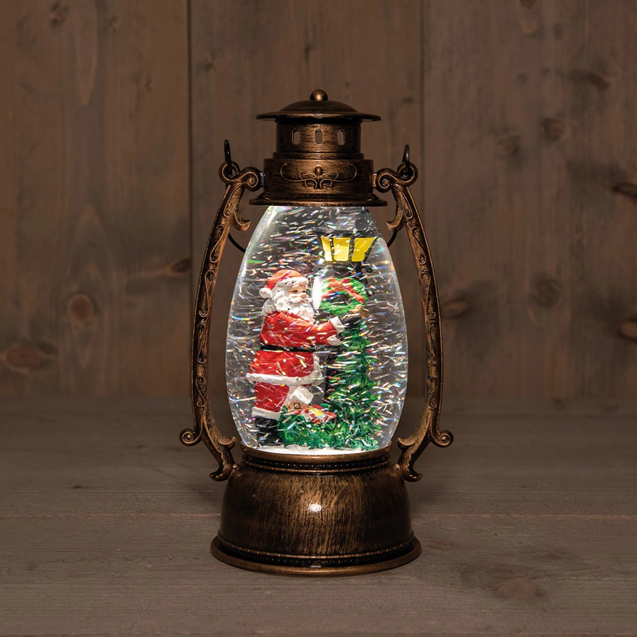 LED Lantaarn Kerstman in Glitterwater - Ø14,5x24 cm