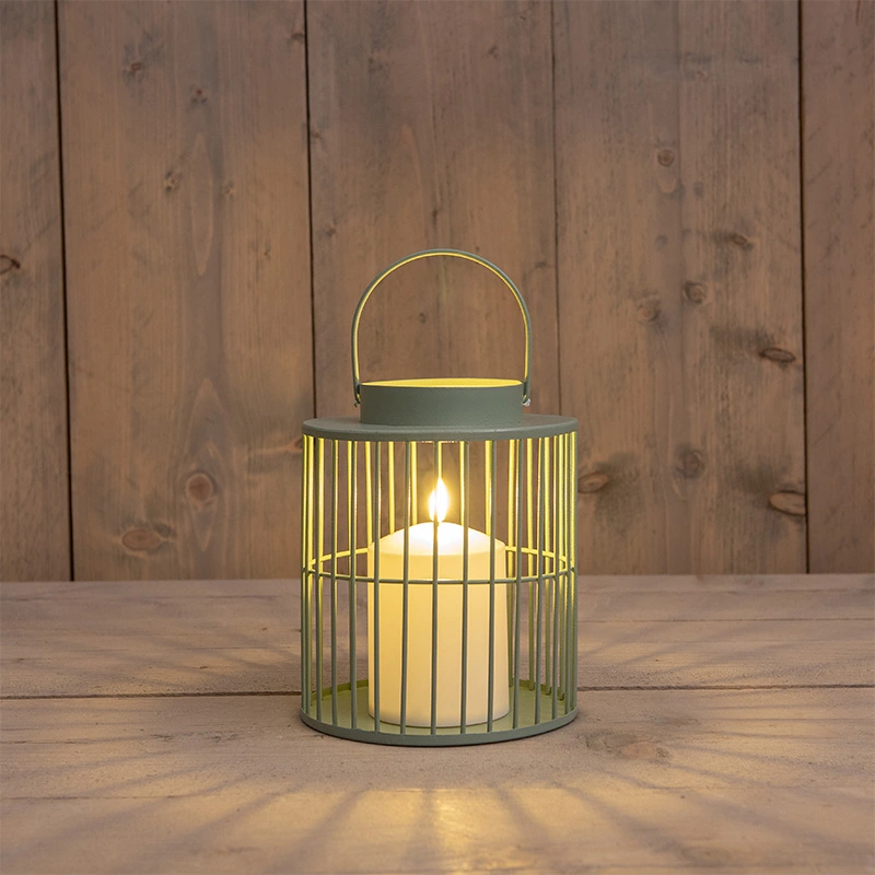 Lantaarn met LED Kaars Olijf - Ø15x18 cm