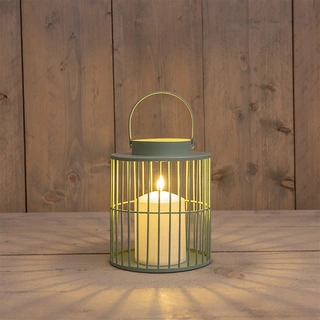 Lantaarn met LED Kaars Olijf - Ø15x18 cm