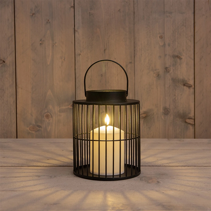 Lantaarn met LED Kaars Zwart - Ø15x18 cm