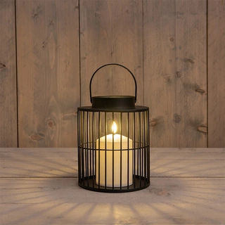Lantaarn met LED Kaars Zwart - Ø15x18 cm