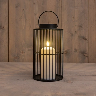 Lantaarn met LED Kaars Zwart - Ø15x26 cm