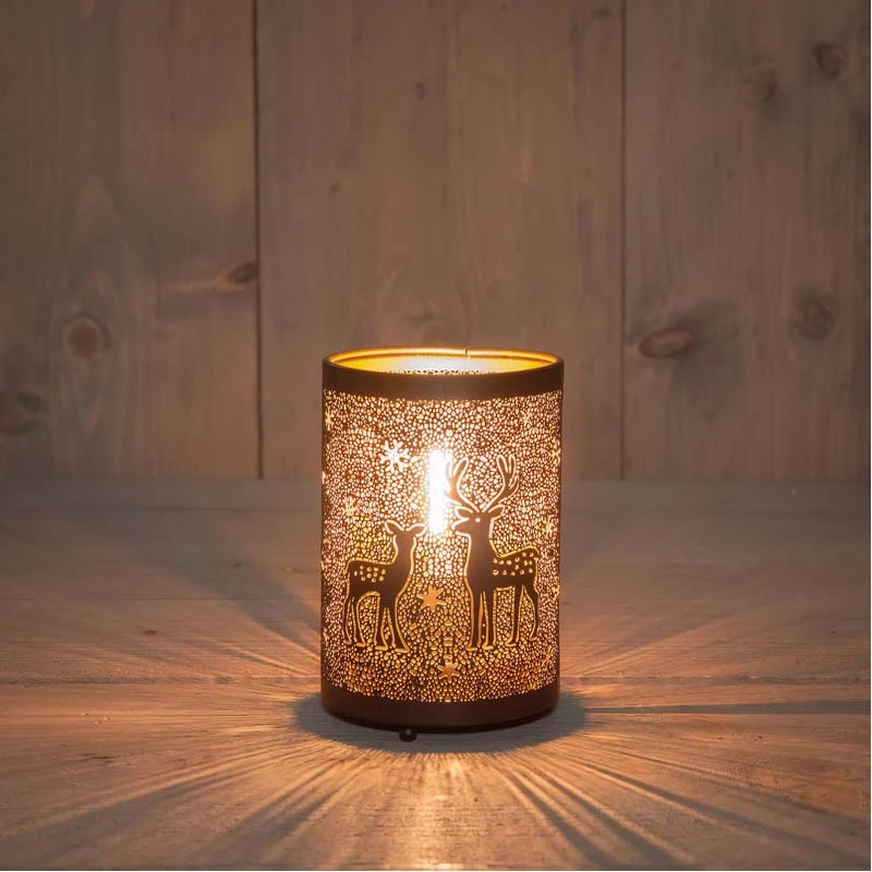 Lantaarn Rendieren Ø18,5x13 cm - Zwart/Goud