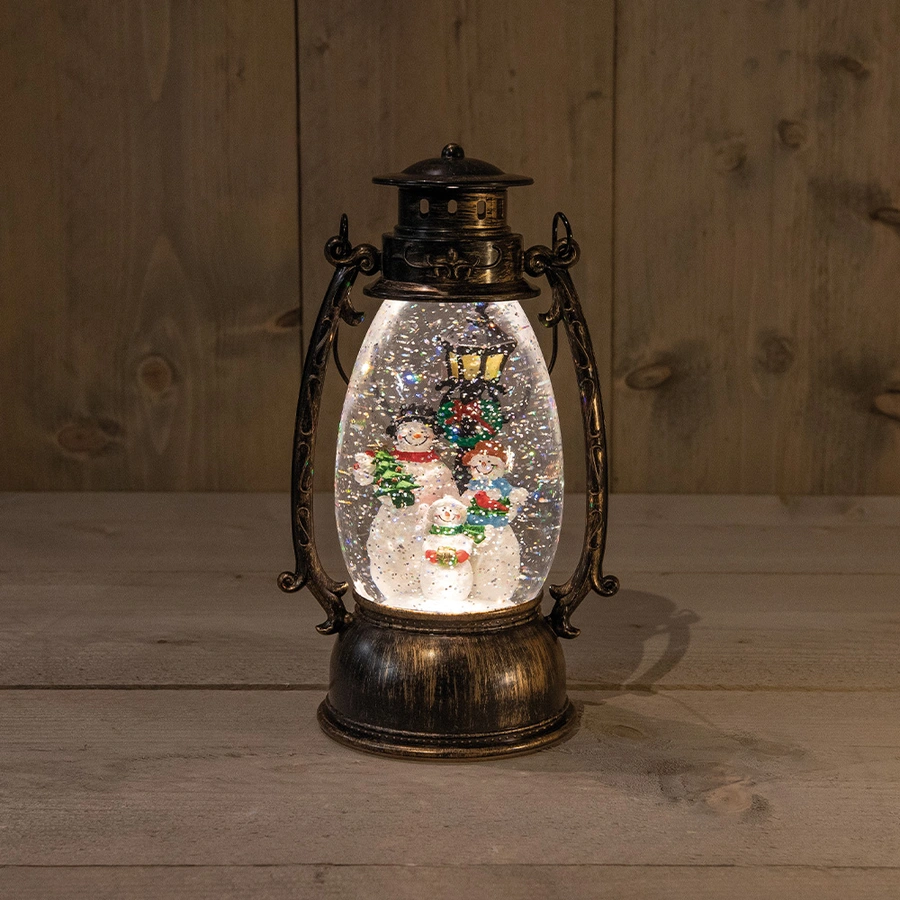 LED Lantaarn Sneeuwpop in Glitterwater - Ø14,5x24 cm