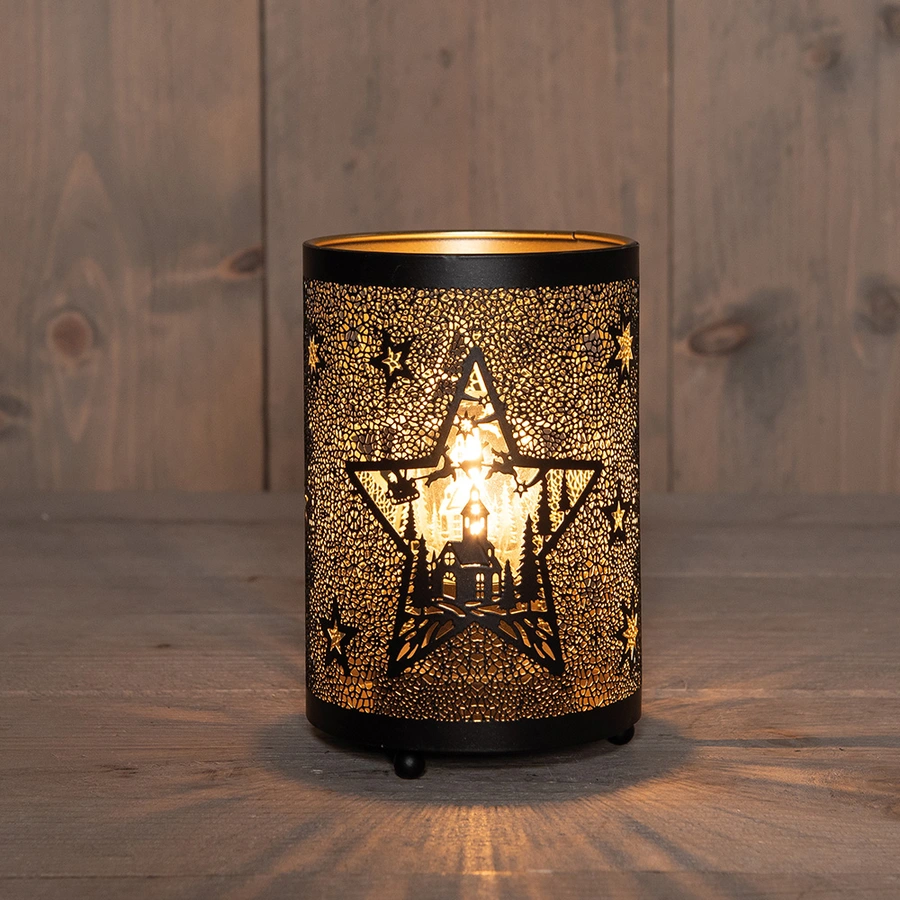 LED Lantaarn Ster Ø10,5x16 cm - Zwart/Goud - afbeelding 1