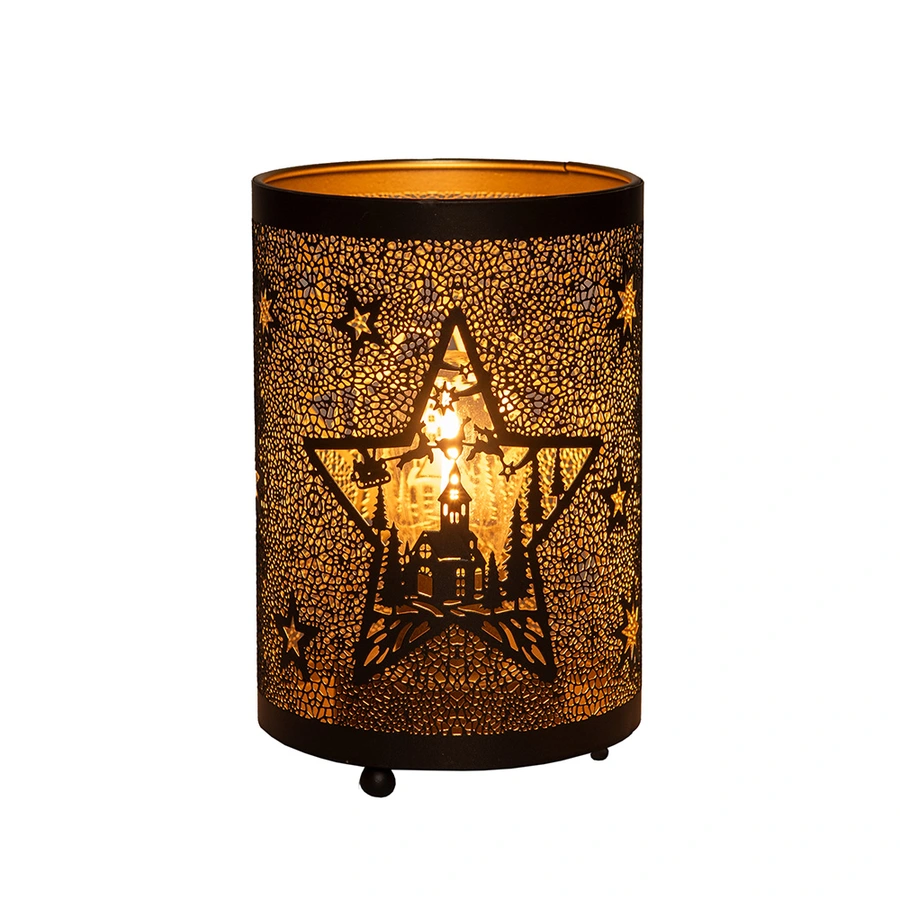 LED Lantaarn Ster Ø10,5x16 cm - Zwart/Goud - afbeelding 2