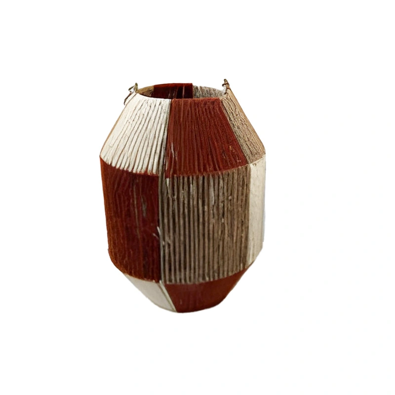 Lantaarn Tonvormig Rood/Wit Blokjes - 30 cm