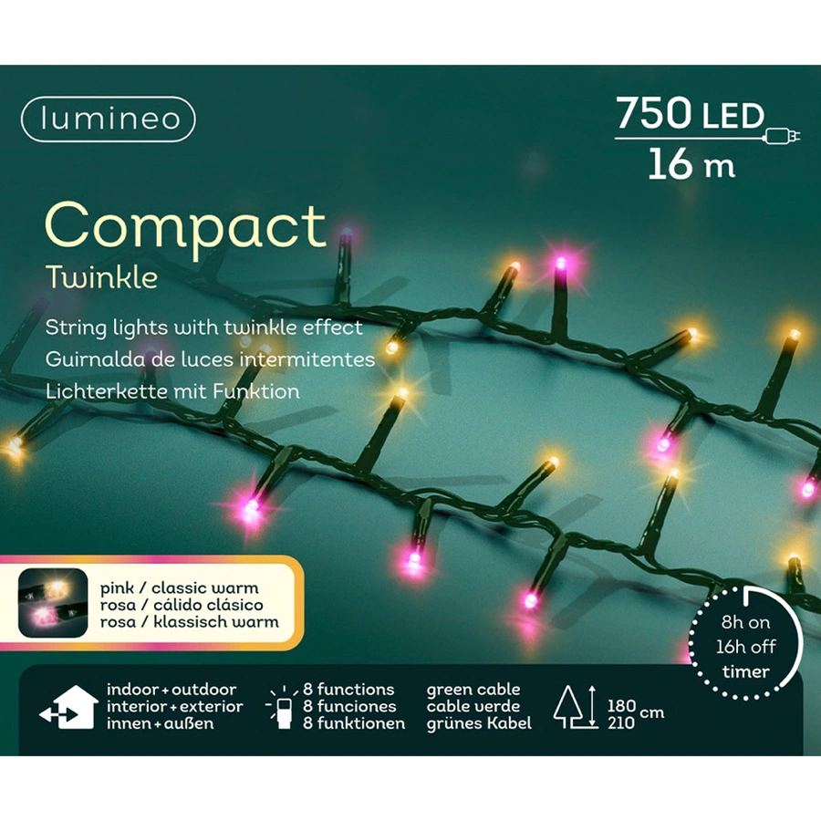 LED Compact Kerstboomverlichting Oranje/Roze - 16 m - afbeelding 6
