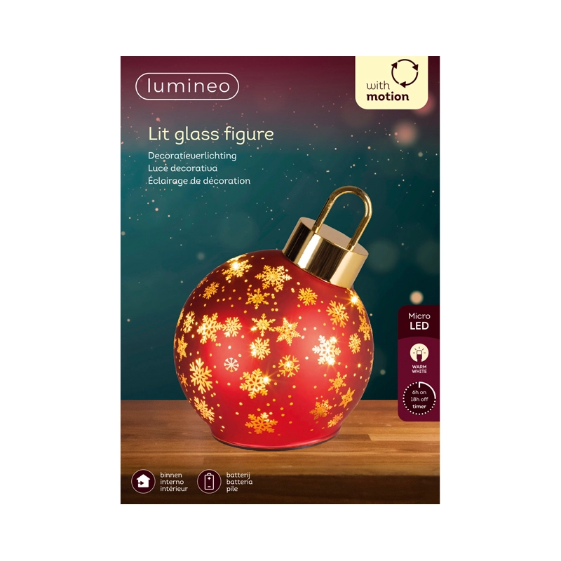 LED Draaiende Kerstbal Rood - 18 cm - afbeelding 3