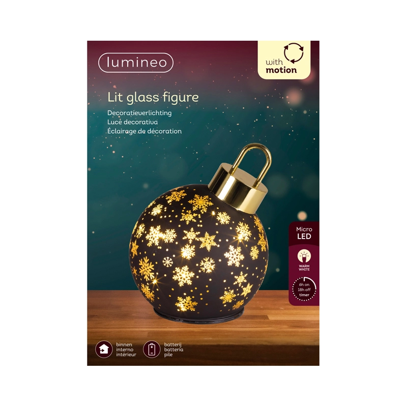LED Draaiende Kerstbal Zwart - 18 cm - afbeelding 3