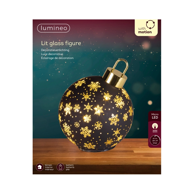 LED Draaiende Kerstbal Zwart - 23 cm - afbeelding 3